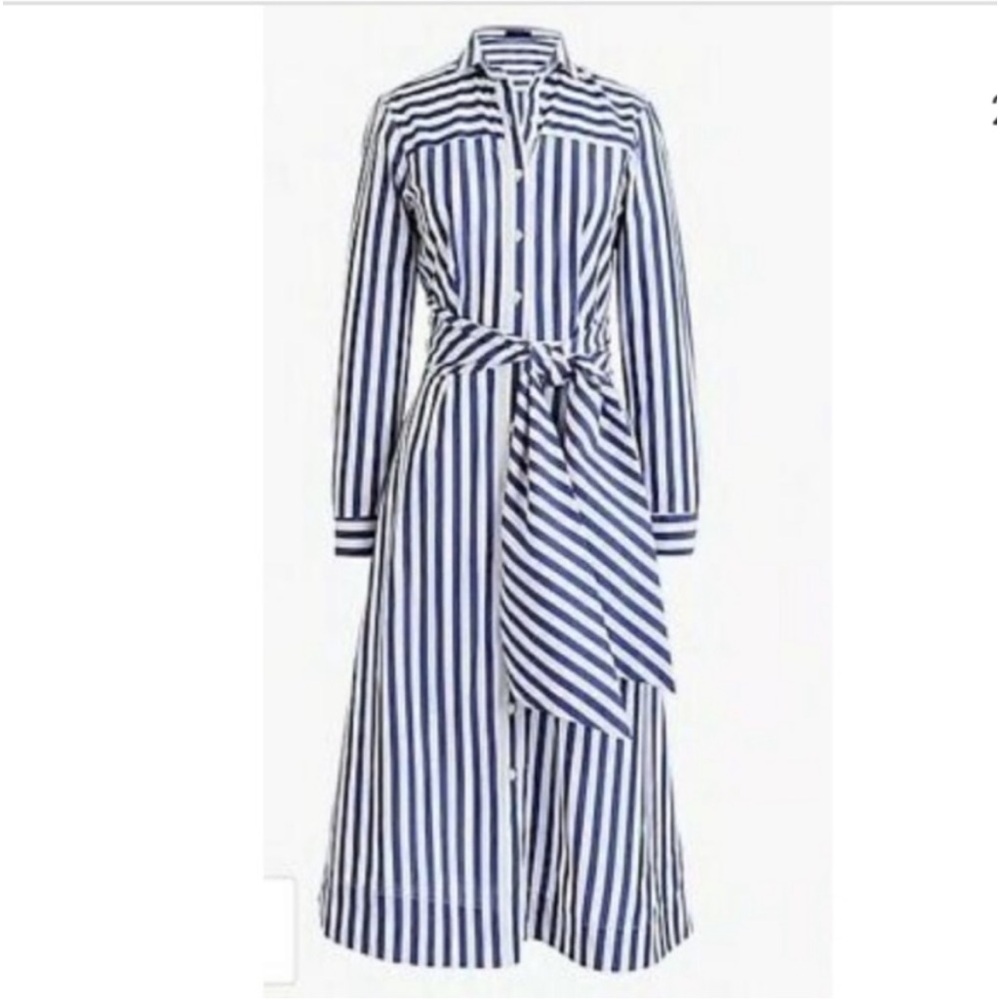 J. Crew Shirt Dress | Blue White Stripe | Midi | Tie Waist | Size 4 - Like New!